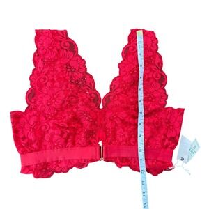 We Are HAH Got Ur Back Bra Siren Red Floral Lace Longline Bralette Medium